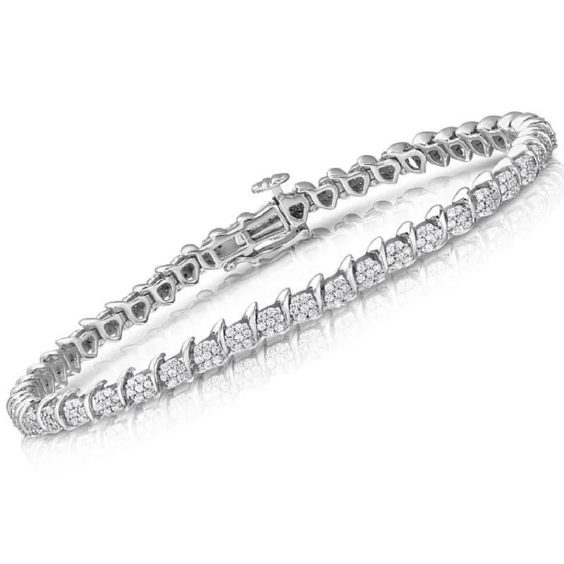 Embossed gem bracelet-1-1/2 CTW Diamond 7-inch Tennis Bracelet in 10KT White Gold