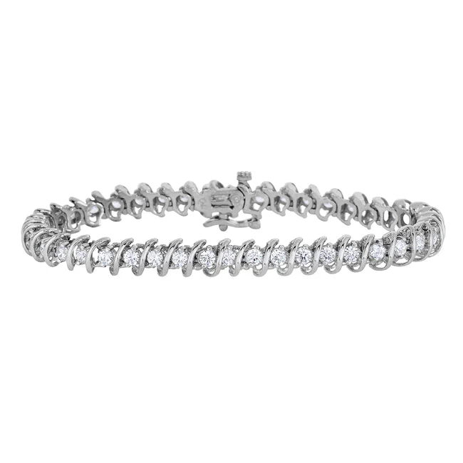 Dotted chain bracelet-1-1/7 CTW Diamond 8-inch Tennis Bracelet in 10KT White Gold