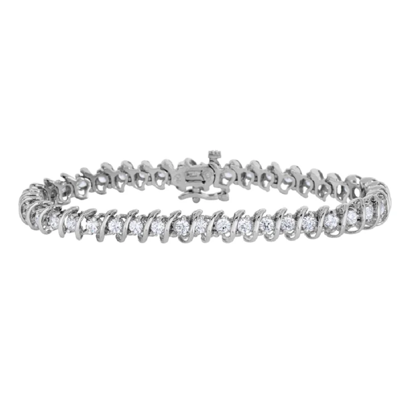 Laser-cut bracelet-1 CTW Diamond 7-inch Tennis Bracelet in 10KT White Gold