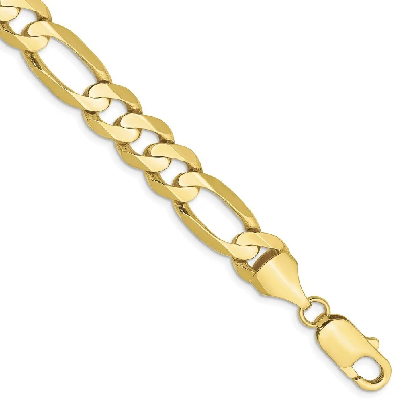 Modern minimalist bracelet-10k Yellow Gold 8.75mm Light Concave Figaro Chain Bracelet, 7"