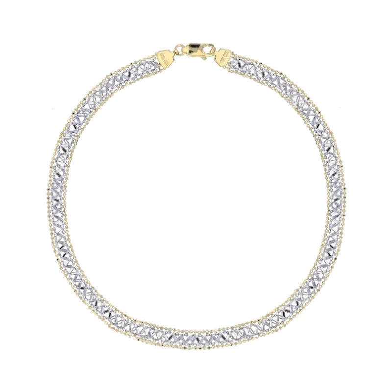 Engraved initial bracelet-10KT White and Yellow Gold 7.25-inch Diamond-cut Bracelet