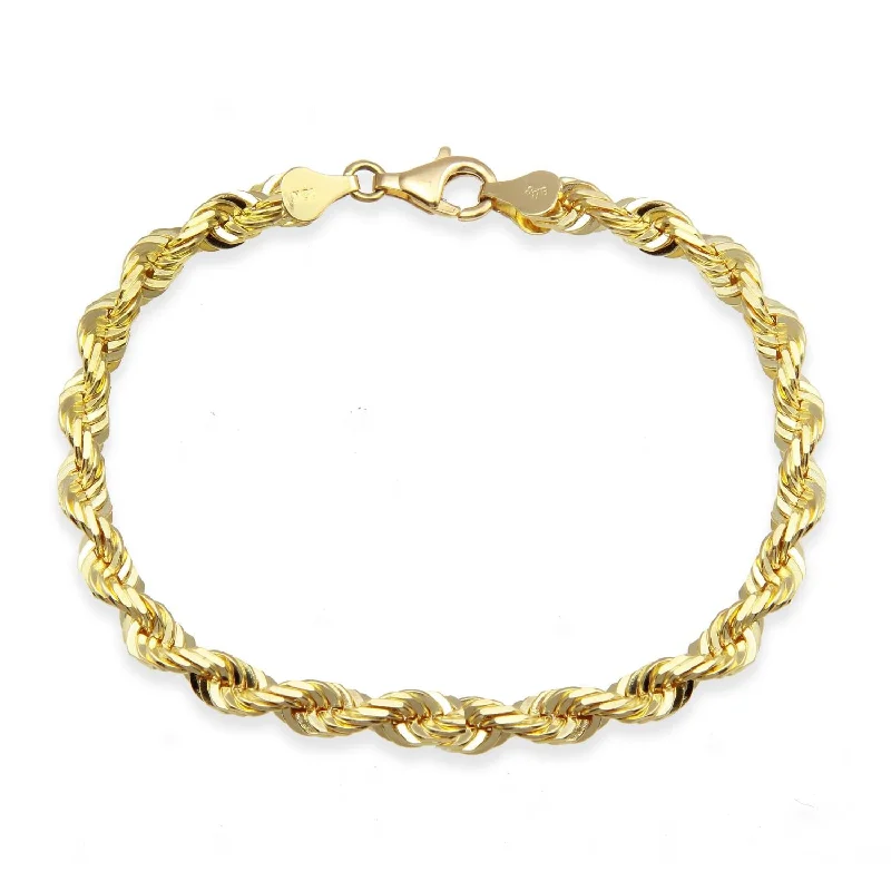 Rustic sapphire bracelet-10KT Yellow Gold 8.5-inch 6MM Rope Bracelet