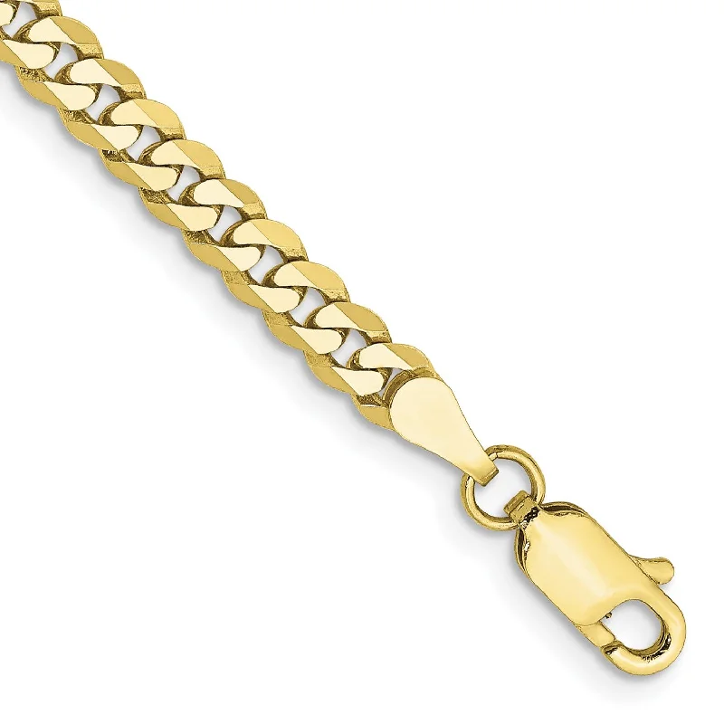 Three-stone bracelet-10KT Yellow Gold 8-inch 3.2MM Beveled Flat Curb Bracelet