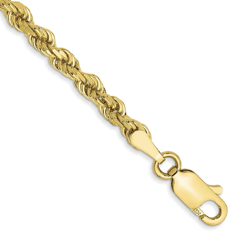 Curved gem bracelet-10KT Yellow Gold 8-inch 3.2MM Lobster Clasp Diamond-cut Rope Bracelet