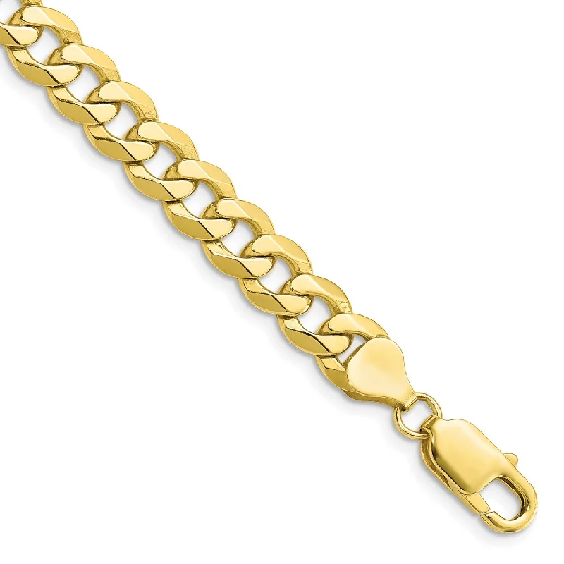 Floral engraved bracelet-10KT Yellow Gold 8-inch 7.75MM Flat Beveled Curb Bracelet