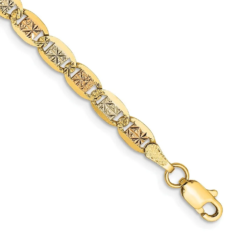 Tribal engraved bracelet-14k Tri-color Gold 3.8mm Pav‚ Valentino Chain Bracelet, 7"