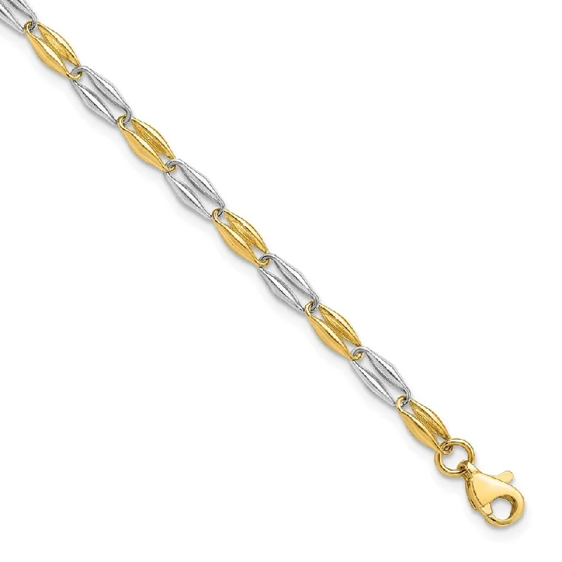 Curved bar bracelet-14k Two-tone 3.5mm Polished Fancy Link Bracelet, 7.25"