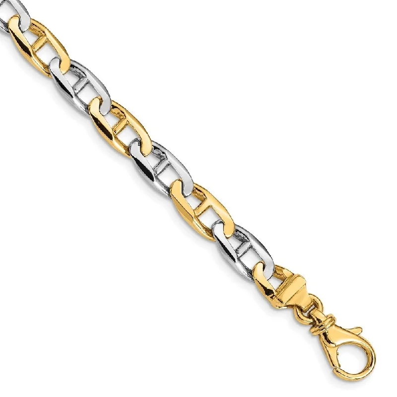 Shiny silver bracelet-14k Two-tone 6.6mm Hand-polished Fancy Anchor Link Bracelet, 7.25"