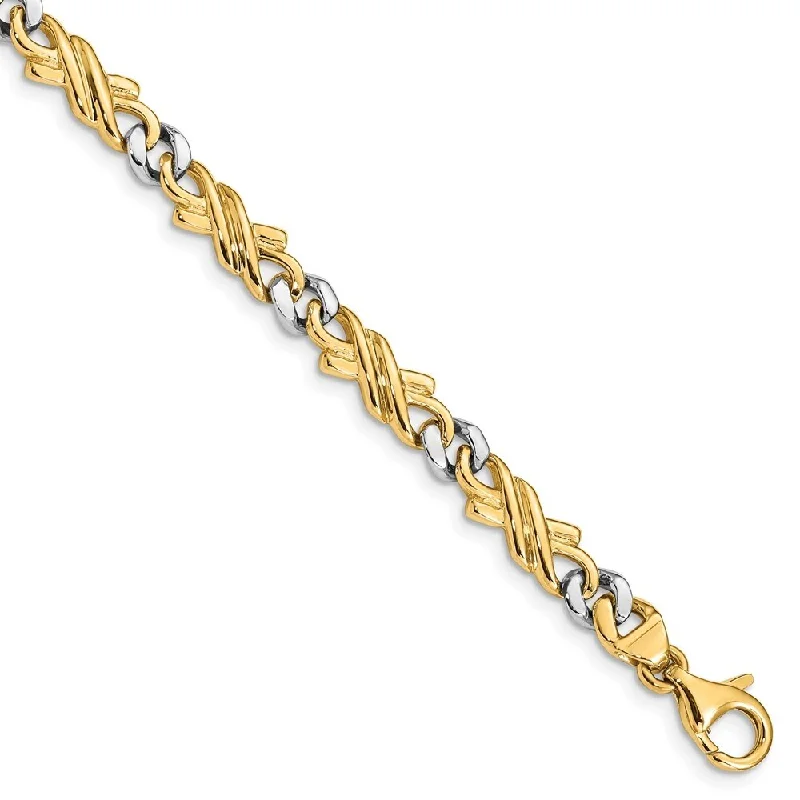 Simple aquamarine bracelet-14k Two-tone 6mm Hand-Polished Fancy Link Chain Bracelet, 7"