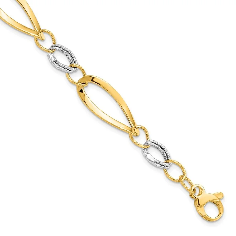 Brushed gold bracelet-14k Two-tone 8mm Polished and Diamond-Cut Link Bracelet, 7.25" w/0.5in Extender