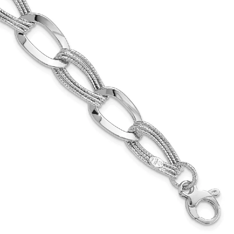 Minimalist wave bracelet-14k White Gold 11mm Fancy Link Bracelet, 8"