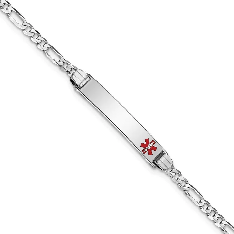 Classic link bracelet-14k White Gold 2.5mm Medical Red Enamel Figaro Link ID Bracelet, 7"