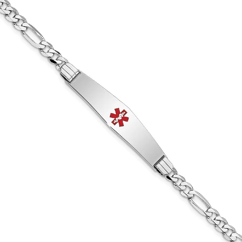 Smooth opal bracelet-14k White Gold 4.5mm Medical Soft Diamond Shape Red Enamel Figaro Link ID Bracelet, 7"