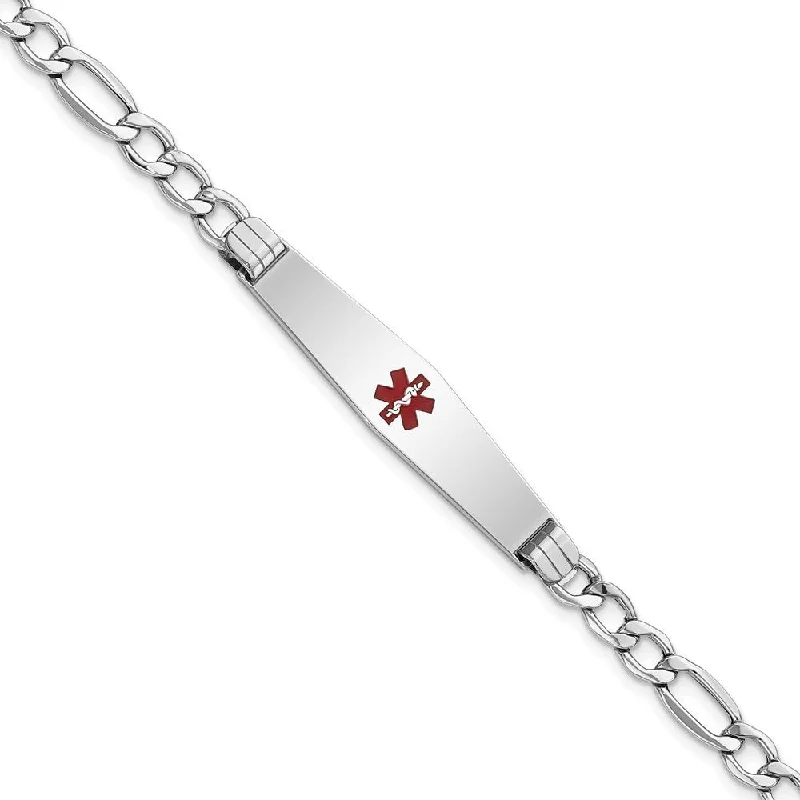 Mixed gemstone bracelet-14k White Gold 5.5mm Semi-Solid Medical Soft Diamond Shape Red Enamel Figaro ID Bracelet, 7"