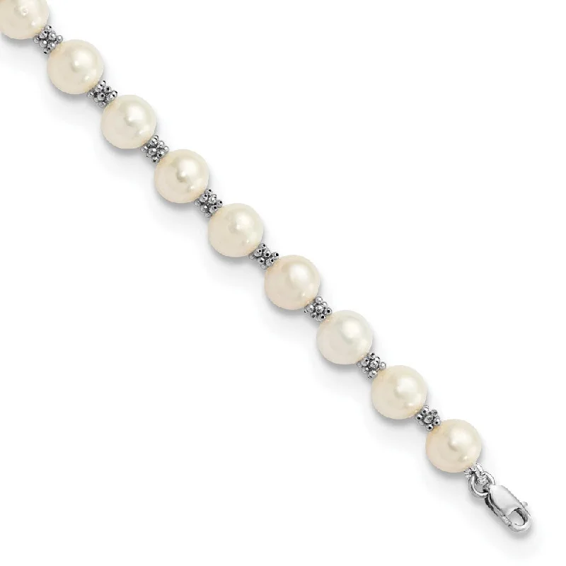 Laser-cut bracelet-14k White Gold 6-7mm White Round Freshwater Cultured Pearl Bracelet, 7.25"