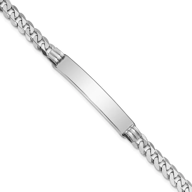 Sculptural gold bracelet-14k White Gold 7.5mm Flat Curb Link ID Bracelet, 7"