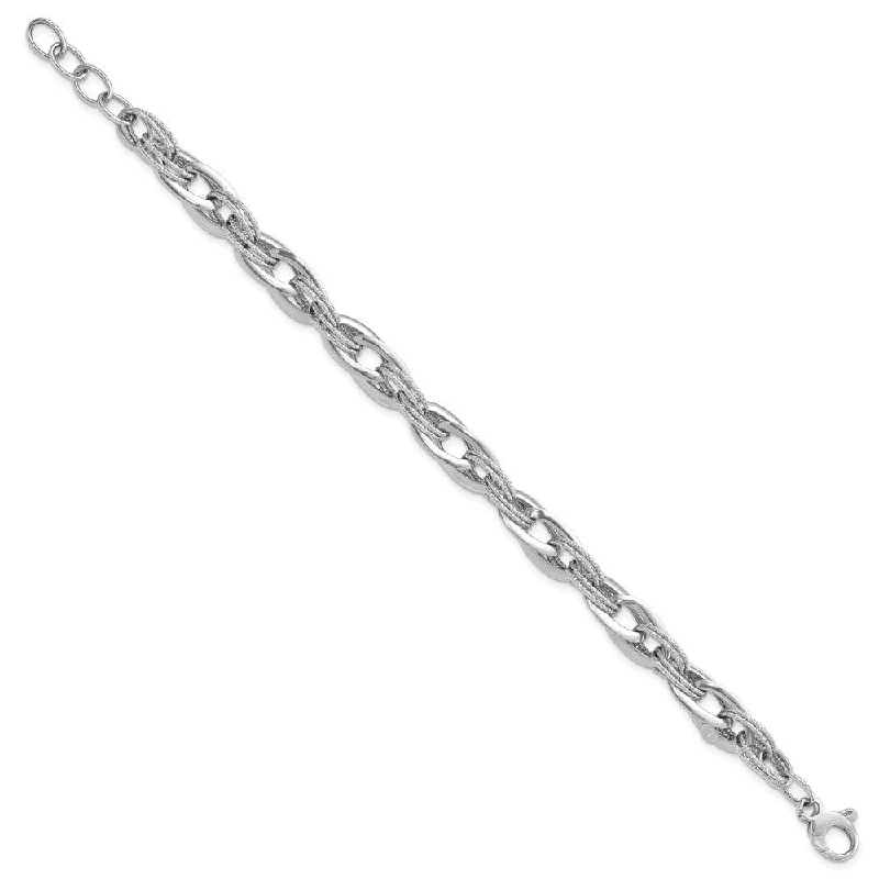 Scalloped edge bracelet-14k White Gold 8.2mm and Textured Fancy Link 8in Bracelet, 8"