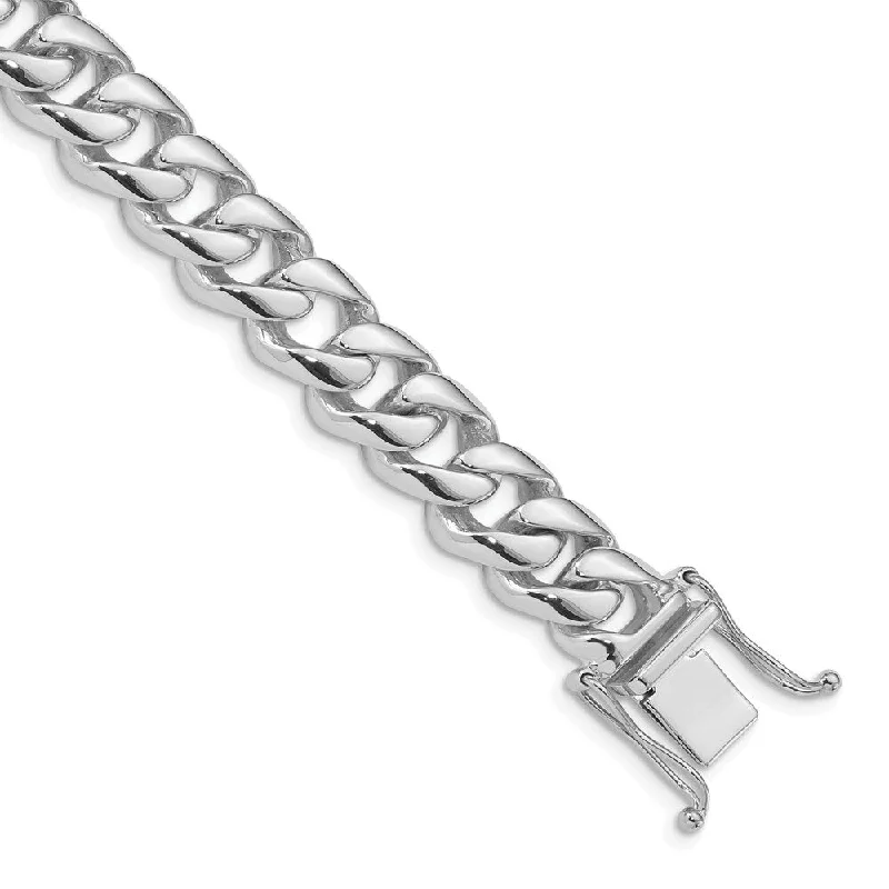 Rustic beaded bracelet-14k White Gold 9.6mm Hand-polished Rounded Curb Link Bracelet, 8"