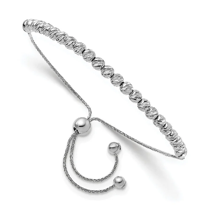 Lightweight silver bracelet-14k White Gold Diamond-Cut Beaded Bolo Adjustable Bracelet, 7"