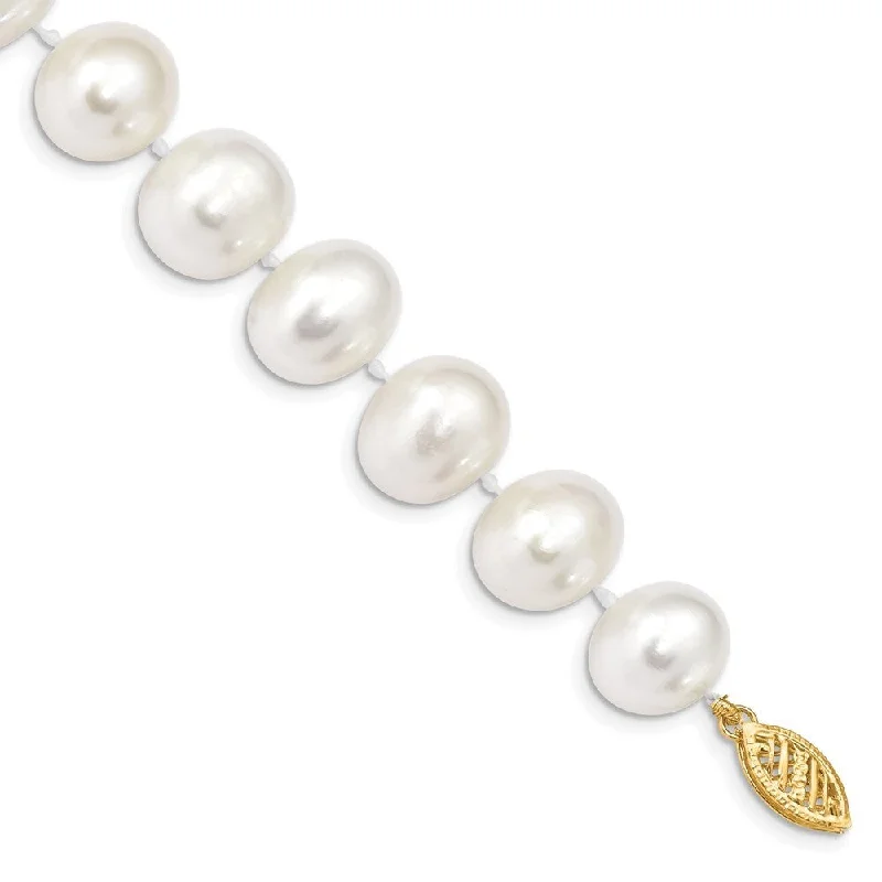 Minimalist knot bracelet-14k Yellow Gold 11-12mm White Near Round Freshwater Cultured Pearl Bracelet, 7.5"