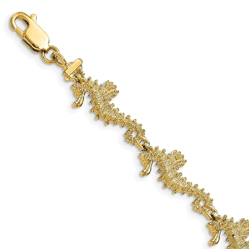 Satin gold bracelet-14k Yellow Gold 11.5mm Textured 3-D Seahorse Bracelet, 7.5"