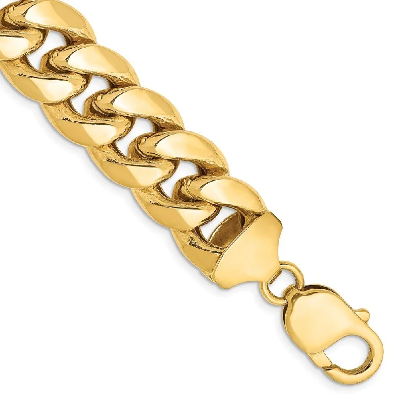 Etched design bracelet-14k Yellow Gold 12.6mm Semi-Solid Miami Cuban Chain Bracelet, 8"