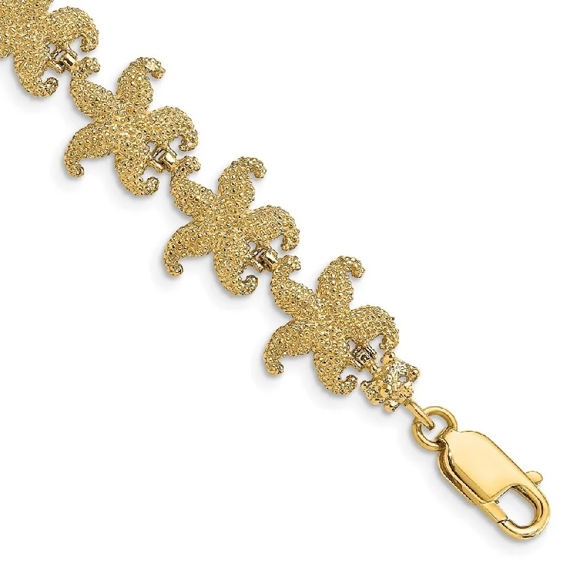 Sculpted silver bracelet-14k Yellow Gold 13.6mm Puffed Starfish Link Bracelet, 7.25"