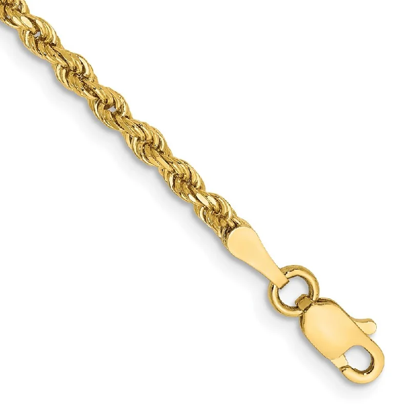 Floating gem bracelet-14k Yellow Gold 2.25mm Diamond-Cut Rope with Lobster Clasp Chain Bracelet, 7"