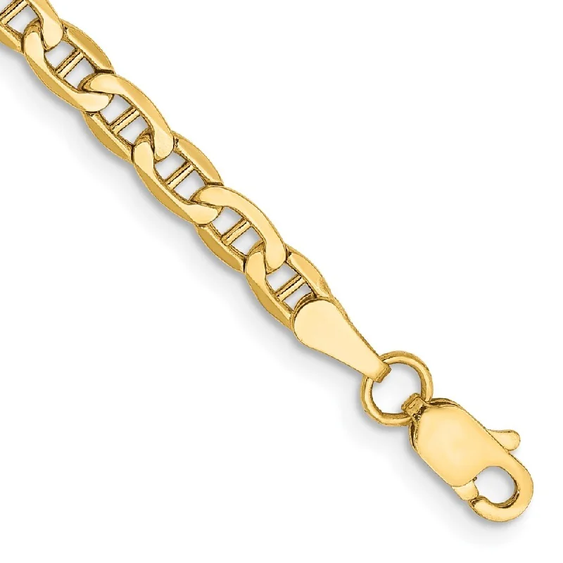 Lightweight silver bracelet-14k Yellow Gold 3.2mm Semi-Solid Anchor Chain Anklet Bracelet, 9"