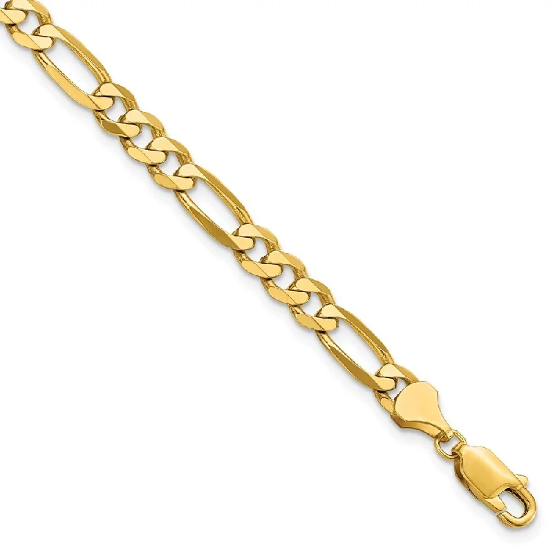 Hammered finish bracelet-14k Yellow Gold 5.25mm Flat Figaro Chain Bracelet, 7"