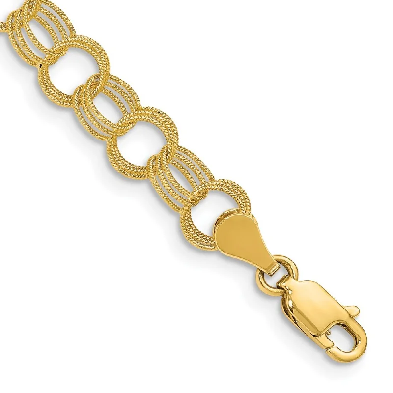 Split-band bracelet-14k Yellow Gold 6mm Solid Triple Link Charm Bracelet, 7"