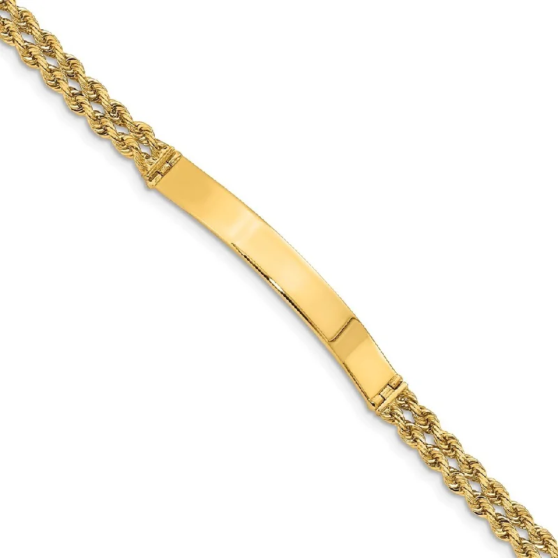 Sculpted gold bracelet-14k Yellow Gold 6mm Two Strand Rope ID Bracelet, 7"