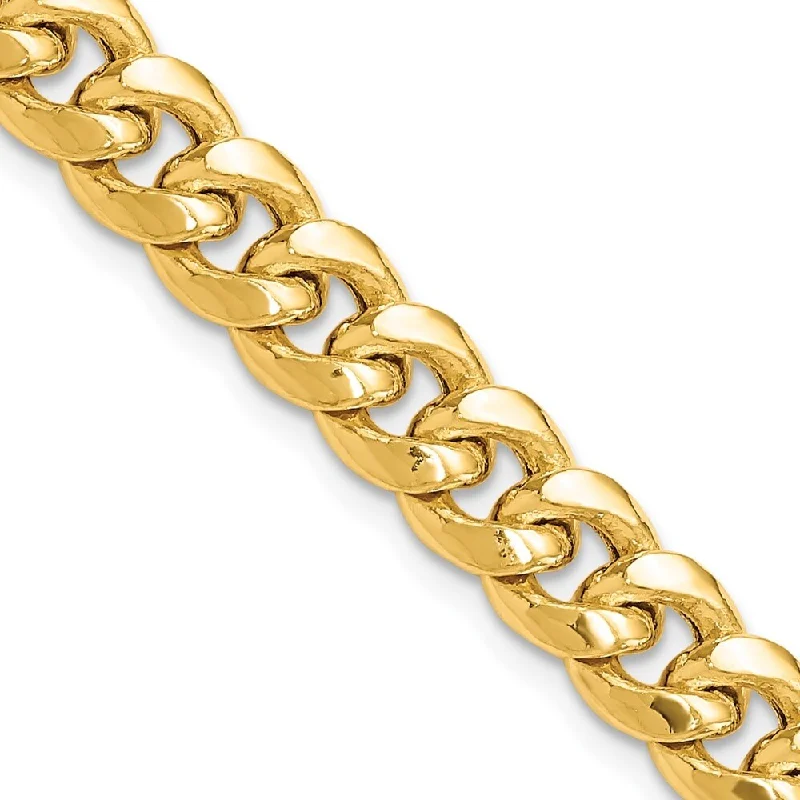 Textured edge bracelet-14k Yellow Gold 7.3mm Semi-Solid Miami Cuban Chain Bracelet, 9"