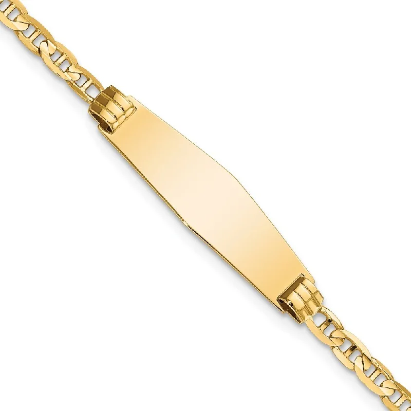 Laser-engraved bracelet-14k Yellow Gold 7.5mm Children's Soft Diamond Shape Anchor Link ID Bracelet, 6"