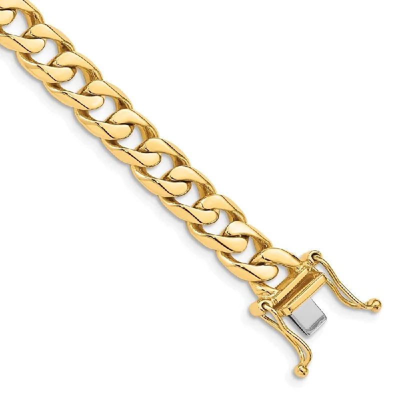 Engraved initial bracelet-14k Yellow Gold 7.5mm Hand-polished Flat Beveled Curb Chain Bracelet, 8"