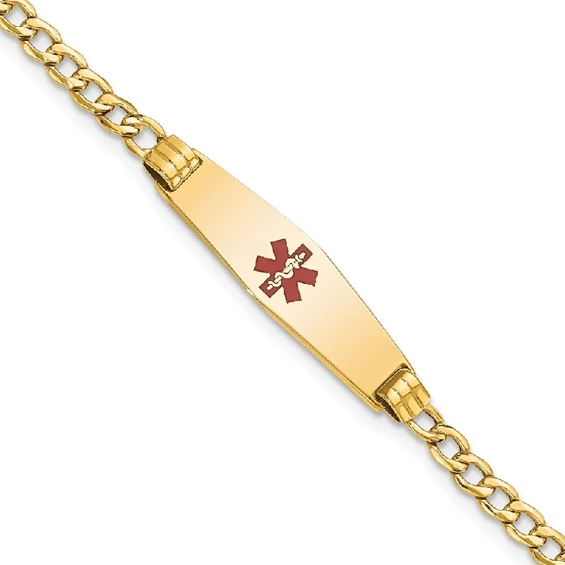 Bold moonstone bracelet-14k Yellow Gold 7.5mm Medical Semi-Solid Soft Diamond Shape Red Enamel Cuban ID Bracelet, 7"