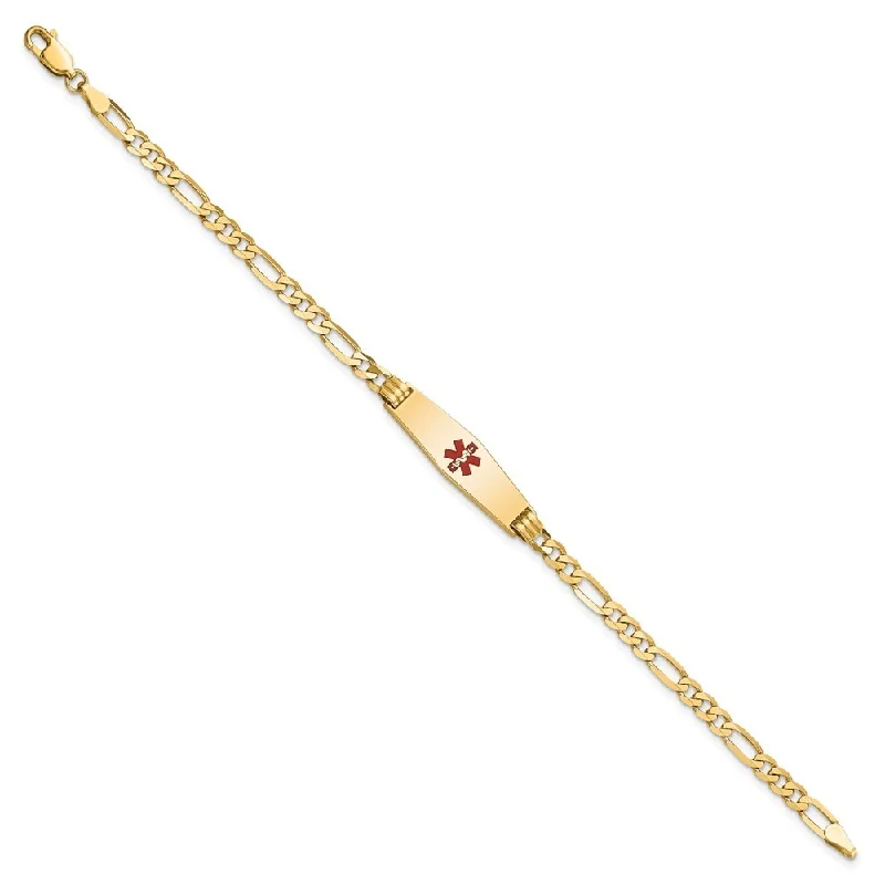 Smooth opal bracelet-14k Yellow Gold 7.5mm Medical Soft Diamond Shape Red Enamel Figaro ID Bracelet, 7"