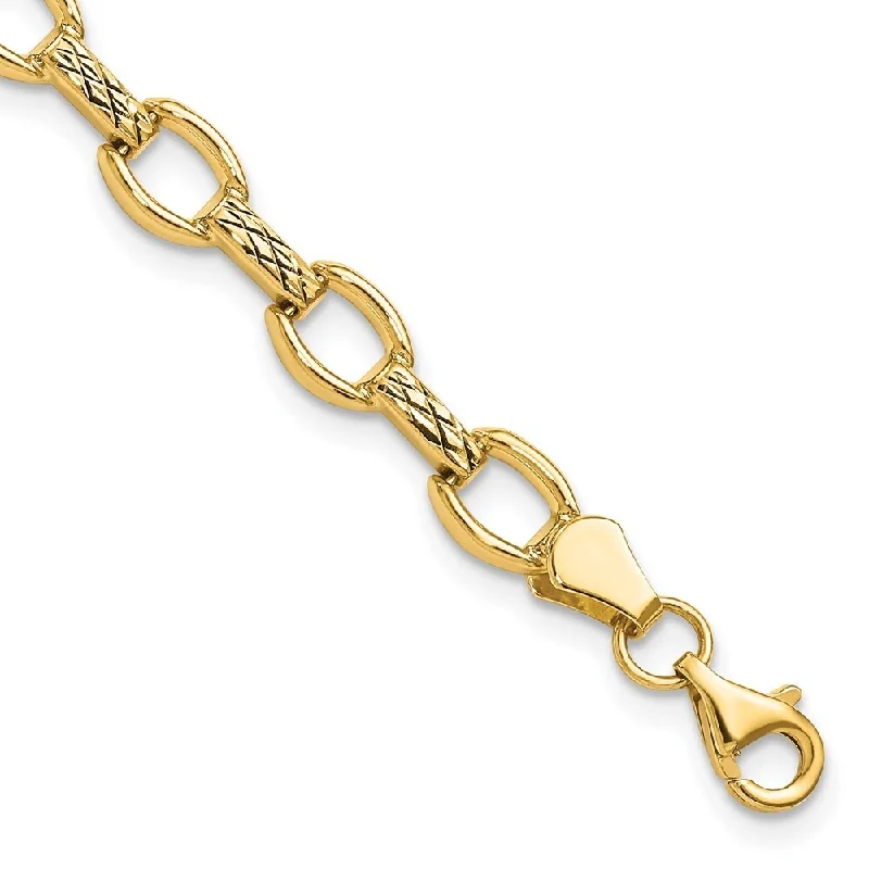 Ripple effect bracelet-14k Yellow Gold 7mm Diamond-Cut Fancy Link Bracelet, 7"