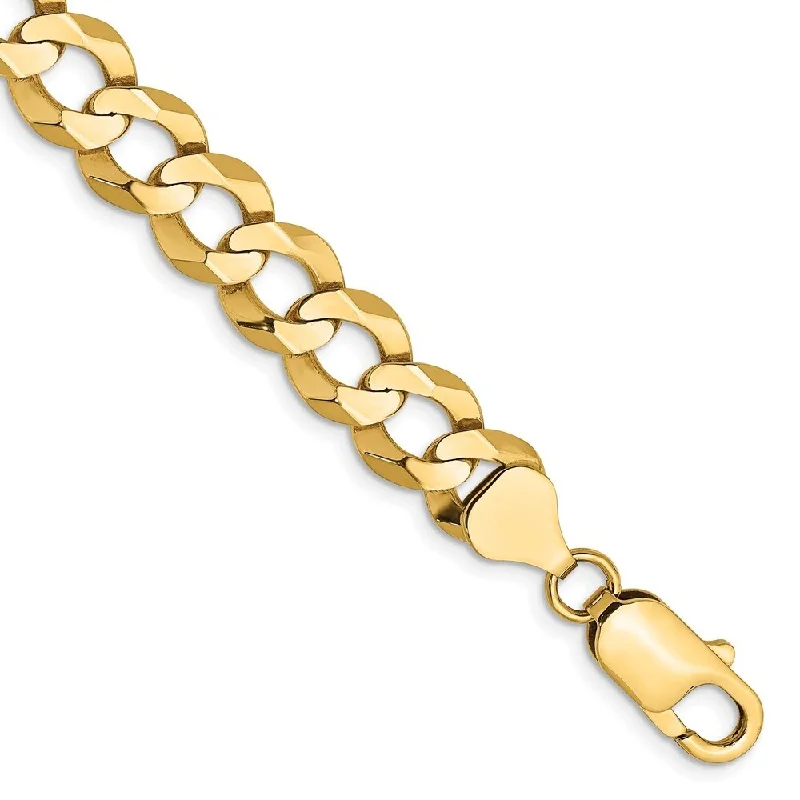 Floral engraved bracelet-14k Yellow Gold 8.3mm Lightweight Flat Cuban Chain Bracelet, 9"