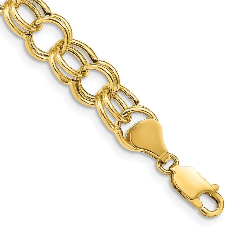 Floral engraved bracelet-14k Yellow Gold 8.5mm Hollow Double Link Charm Bracelet, 7"