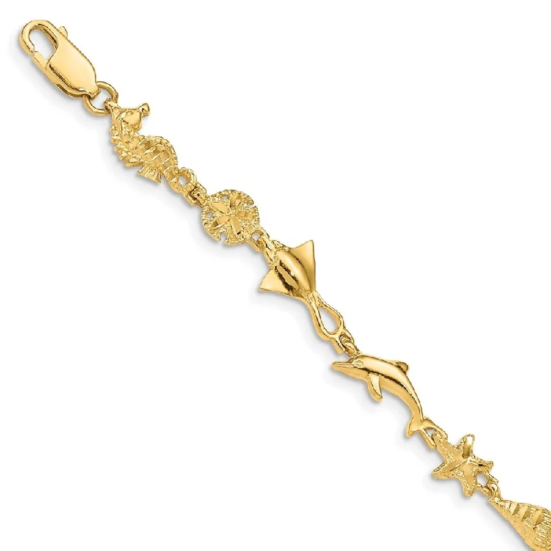 Heart-cut bracelet-14k Yellow Gold 8.5mm Polished and Textured Ocean Motif Bracelet, 7"