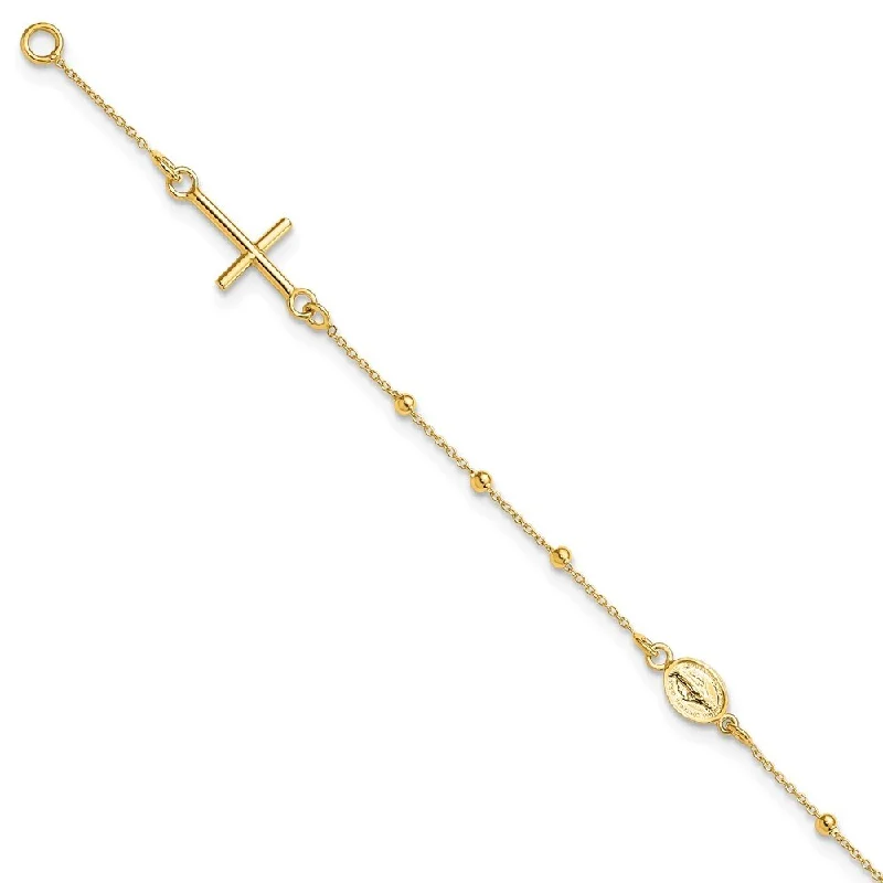 Modern ruby bracelet-14k Yellow Gold 8mm Cross Rosary Bracelet, 6.5"