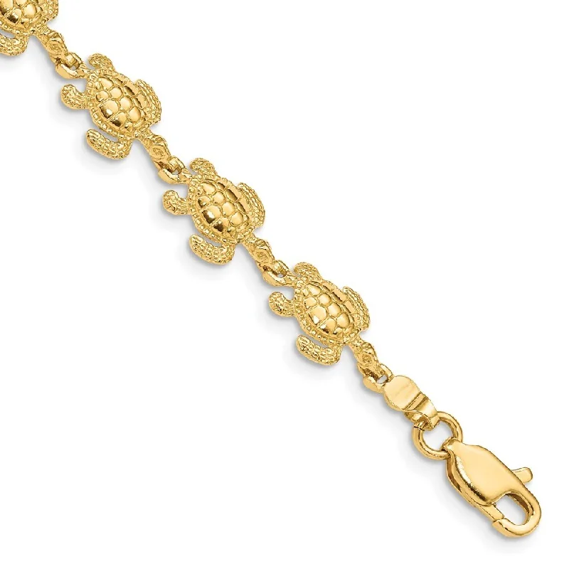 Textured silver bracelet-14k Yellow Gold 8mm Swimming Sea Turtle Bracelet, 7.25"