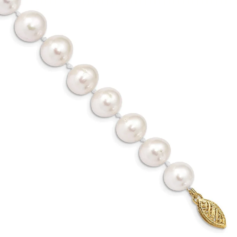 Smooth opal bracelet-14k Yellow Gold 9-10mm White Near Round Freshwater Cultured Pearl Bracelet, 7.5"