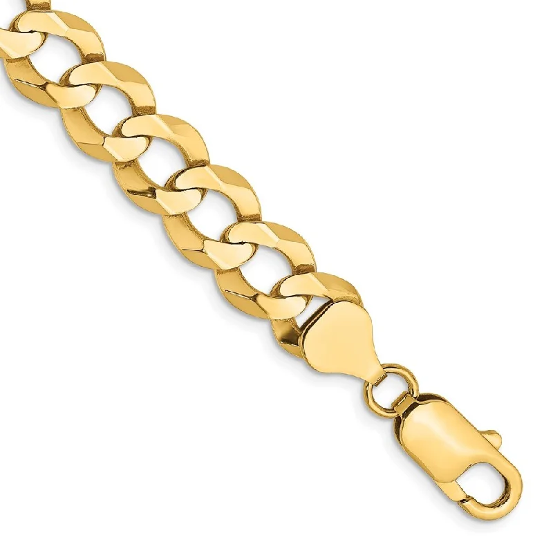 Infinity band bracelet-14k Yellow Gold 9.4mm Lightweight Flat Cuban Chain Bracelet, 7"