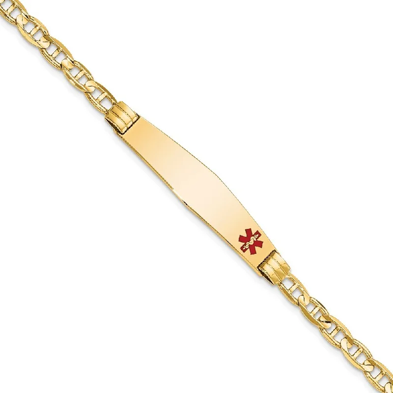 Vintage garnet bracelet-14k Yellow Gold 9mm Medical Soft Diamond Shape Red Enamel Anchor Link ID Bracelet, 7"