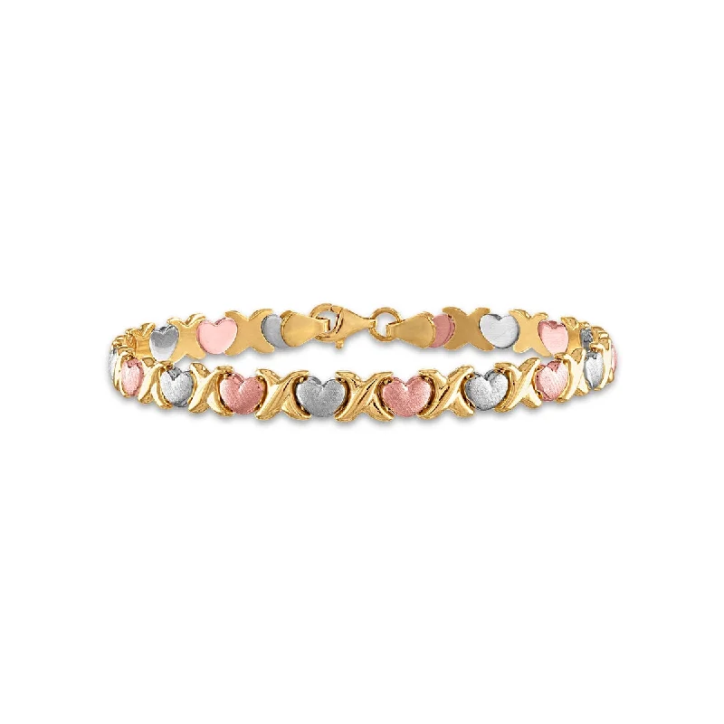 Linked hearts bracelet-14KT Gold Tri-Color 7-inch Heart Bracelet