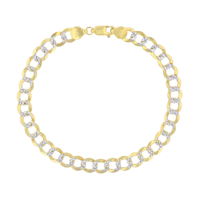 Sapphire charm bracelet-14KT White and Yellow Gold 8.5-inch 7MM Curb Pave Bracelet