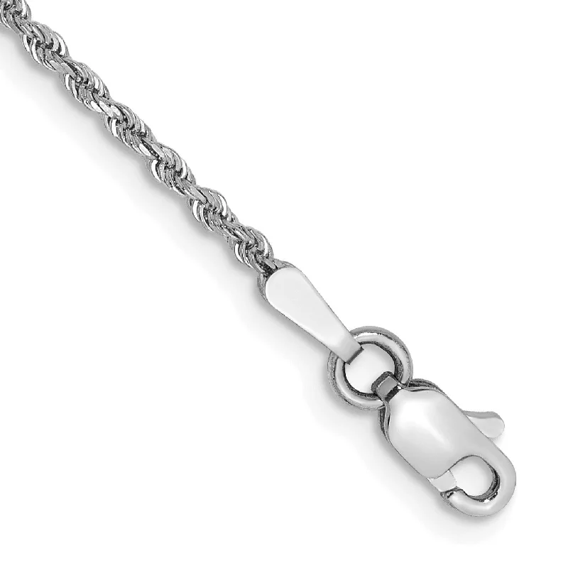 Flat-bar bracelet-14KT White Gold 7-inch 1.5MM Diamond-cut Lobster Clasp Rope Bracelet