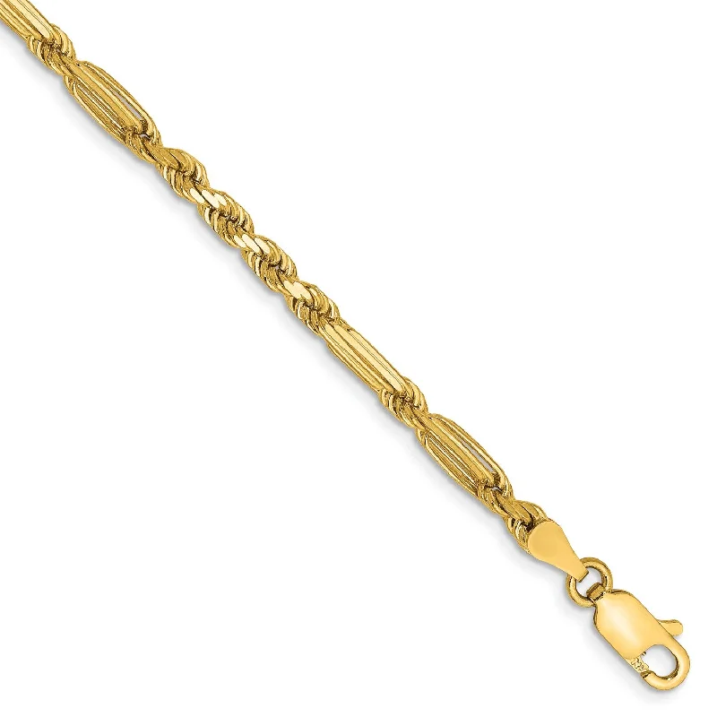 Sculptural gold bracelet-14KT Yellow Gold 7-inch 3MM Diamond-cut Lobster Clasp Rope Bracelet